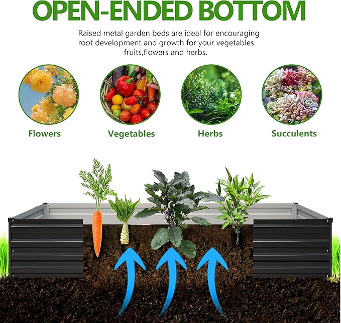 2PCS 6x3x1ft Galvanized Raised Garden Bed Kit, Galvanized Planter Raised Garden Boxes Outdoor, Large Metal Raised Garden Beds for Vegetables,Black