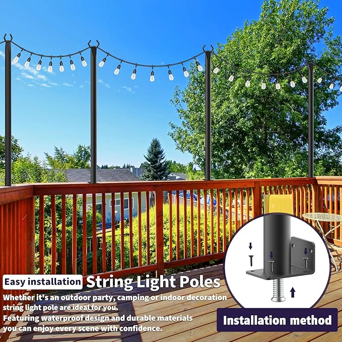 10 Pack String Light Poles,5Ft Light Poles for Outside String Lights,Outdoor Lights Pole with Fork,Metal Poles Stand for Patio Deck Backyard
