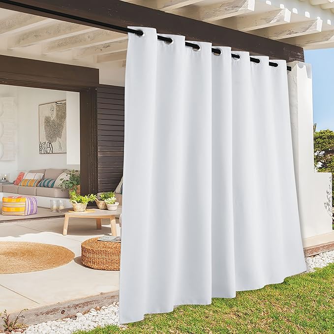 RYB HOME Extra Wide Outdoor Curtains for Patio Waterproof Heavy Duty Thermal Insulated in Summer Full Coverage Privacy for Gazebo, Cabana & Pergola, W100 x L108, Greyish White, 1 Panel