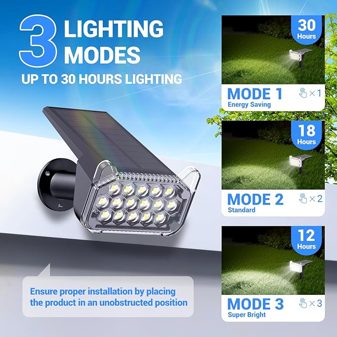 WdtPro Solar Spot Lights Outdoor Waterproof, 6 Pack, Bright Solar Landscape Lights with Extra-Large LEDs, 3 Modes Spotlights, Solar Powered Light for Yard Garden Pathway Wall, Cool White