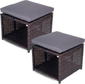 Outdoor Storage Ottoman (Set of 2) - All-Weather Wicker Patio Footstool with Washable Cushions - Sturdy Rattan Foot Rest & Hidden Box for Deck, Porch, Backyard & Balcony