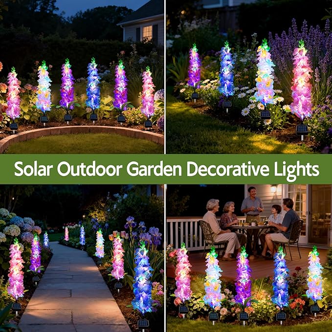 Solar Garden Lights, Solar Delphinium Flowers Lights 8 Pack 160 LEDs, Waterproof Outdoor Light Two Lighting Modes for Wedding Party Garden Yard Patio Lawn Decor and Gift for Mother