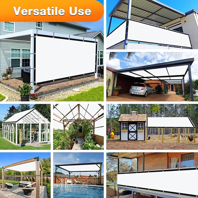 Artpuch Outdoor Pergola Shade Cover 8' X 24' Sun Shade Cloth with Grommets, 90% UV Protection Canopy Patio Privacy Screen (Customized Available) GN107, White