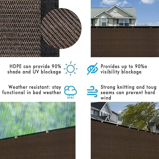 UPGRADE Privacy Fence Screen 6'x79' Brown Outdoor 90% Visibility Blockage 170 GSM Mesh Shade Cover Panels for Backyard,Balcony,Home Decoration with Zip Ties,Customized Avaliable