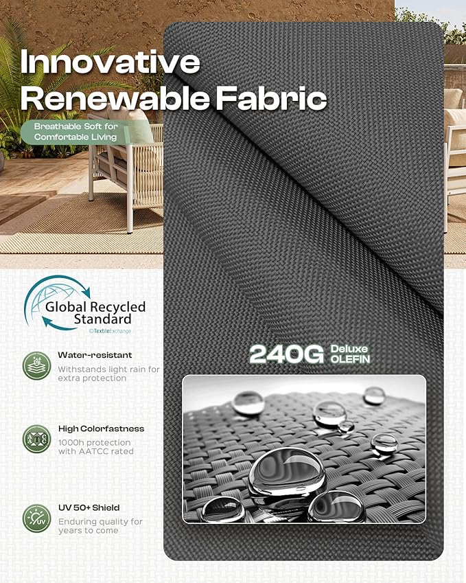 Aluminum Outdoor Patio Furniture Set with Dual-Layer Coffee Table, 4 Piece Modern Patio Conversation Sets with PE Rope, Outdoor Sectional Sofa with Thick Cushions for Balcony, Deck, Charcoal