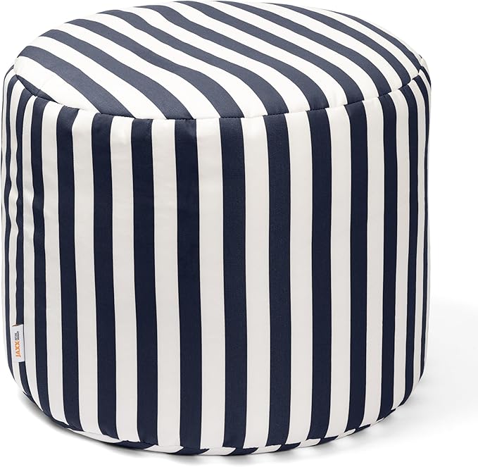 Jaxx Spring Indoor/Outdoor Bean Bag Pouf Ottoman, Navy Stripes
