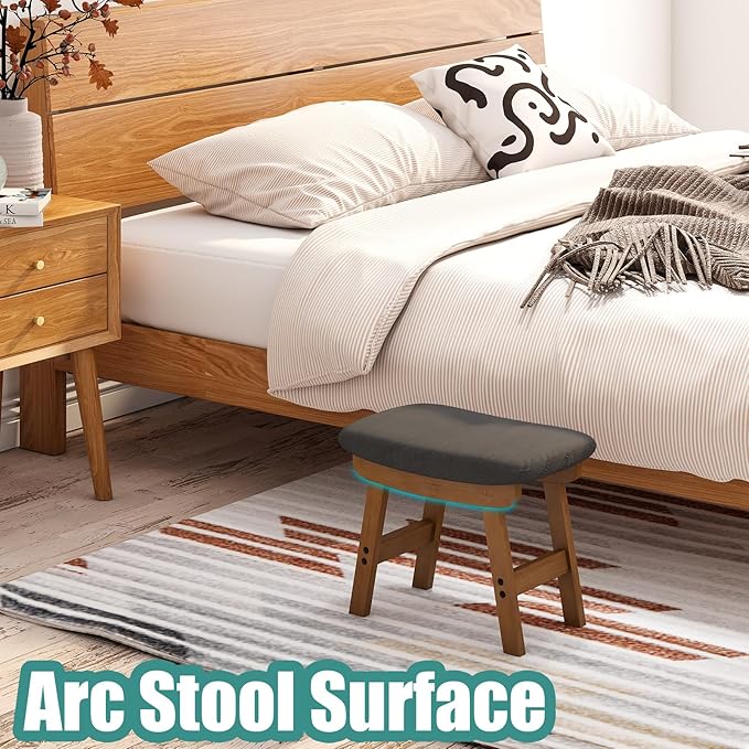 Gray Foot Stools Ottoman, Small Soft Footrest Ottoman with Wood Legs, Wood Foot Stool for Living Room, Bedroom, and Kitchen