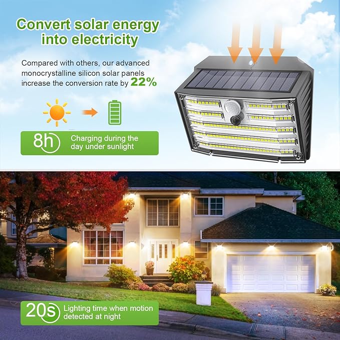 [12 Packs] Solar Motion Lights Outdoor, Ultra Bright Solar Fence Lights with Motion Sensor, IP65 Waterproof Security Light 3 Modes, 270° Lighting Angle, Wall Lights for Deck Patio Fence Garage Door