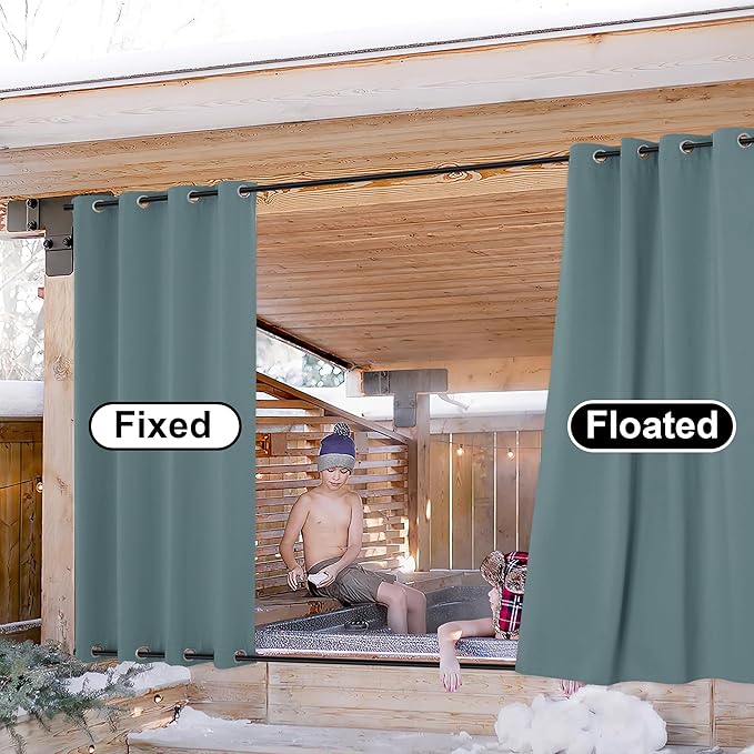 NICETOWN Outdoor Curtains for Patio Waterproof & Windproof 2 Panels, Thermal Insulated Top and Bottom Fixed Rustproof Grommets Light & Cold Block Outdoor Curtains for Pool, W52 x L95, Greyish Blue