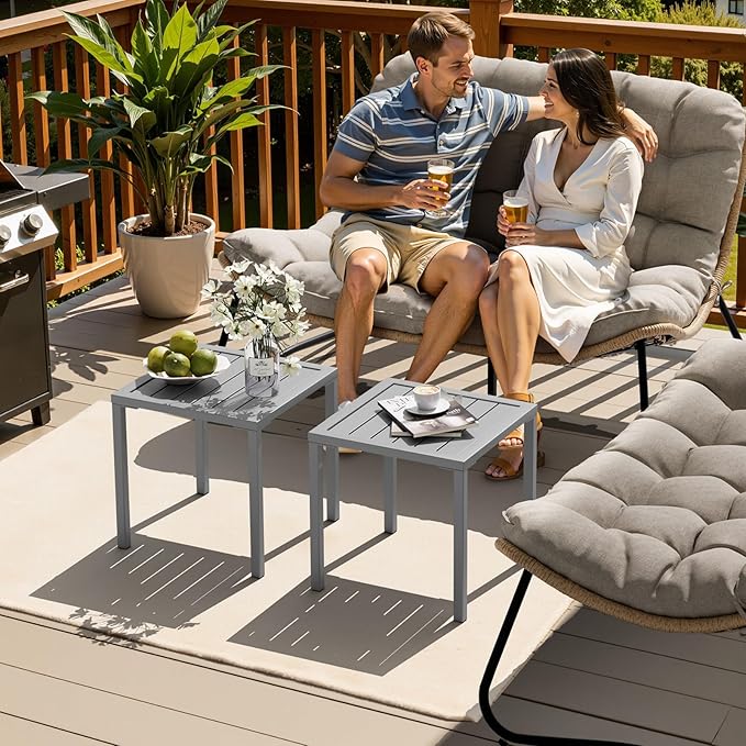 Crestlive Products Aluminum Outdoor Side Table, Pool Lounge Chair Side Table, Weather Resistant Small Square Coffee End Table for Patio, Yard, Garden, Porch, Deck, Indoor, Outdoor (Light Gray)