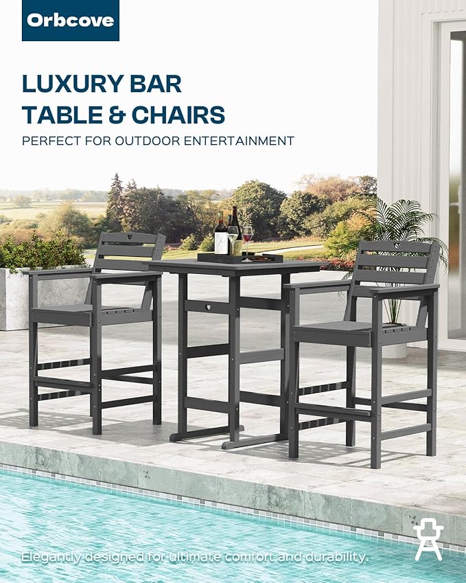 Patio Bar Table,Adirondack Chairs and Table 5 Pieces Set, Bar Height Chairs Set of 4 and Bar Table, Outdoor Bar Stools Set,Weather-Resistant Outdoor Furniture for Deck, Balcony, Poolside Easy Assembly