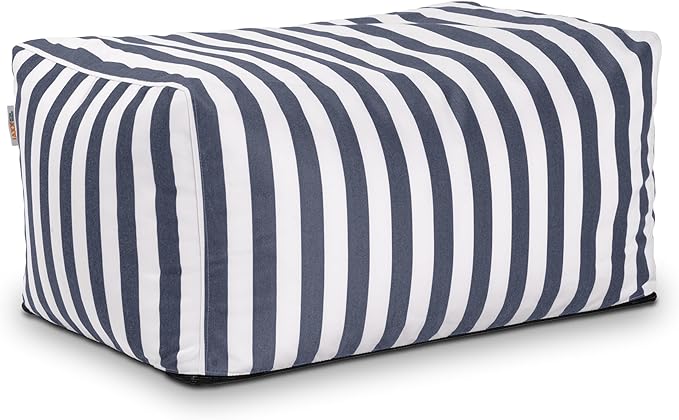 Jaxx Leon Outdoor Bean Bag Ottoman, Navy Striped