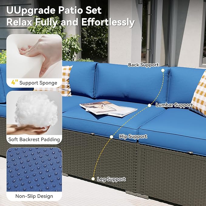 Aoxun Patio Furniture Set, 11 Piece Outdoor Sectional Sofas with Waterproof Cover, 10 Seats Wicker Rattan Outdoor Furniture Patio Conversation Set for Backyard, Garden Navy Blue