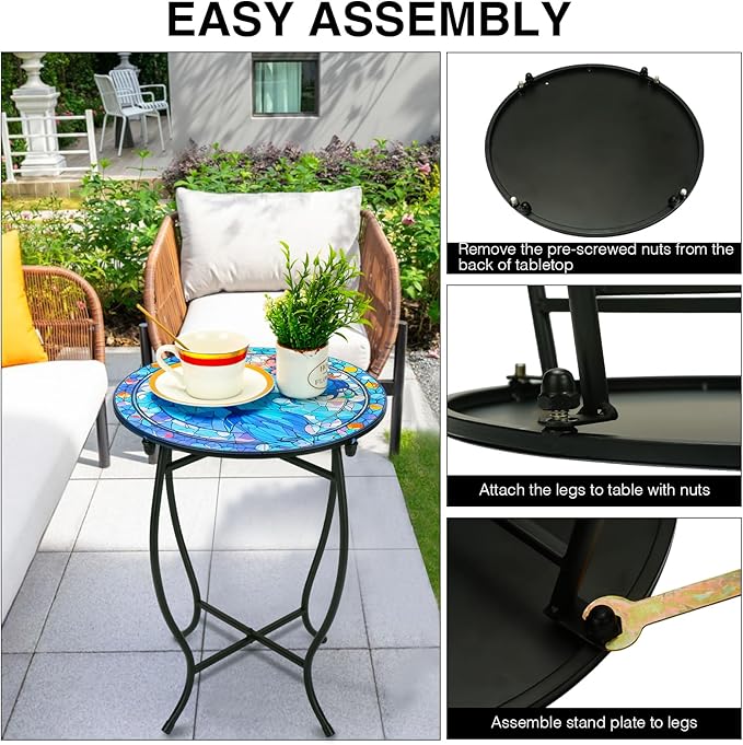 Fashion&cool Patio Side Table for Small Space, 14 Inch Weather Resistant Metal Side Table, Small Round End Table Accent Table for Patio Yard Porch Balcony Garden Bedside Plant Stand Indoor Outdoor