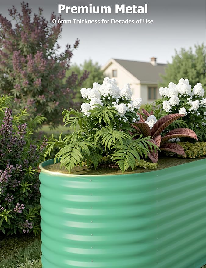 GarveeLife 8x2x2 ft Galvanized Raised Garden Bed - 24“ Tall Metal Planter Box for Vegetables, Flowers, Herbs, Rust-Resistant Outdoor Garden Box, Easy Assembly Raised Beds for Gardening, Green