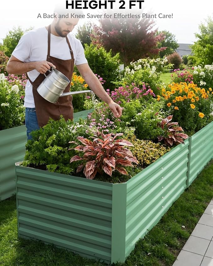 GarveeLife 2pcs 6x3x2 ft Galvanized Raised Garden Bed, 24" Tall Metal Planter Box for Flowers Vegetables, Rust-Resistant Raised Garden Beds for Gardening, Easy Assembly Outdoor Garden Box & Planters