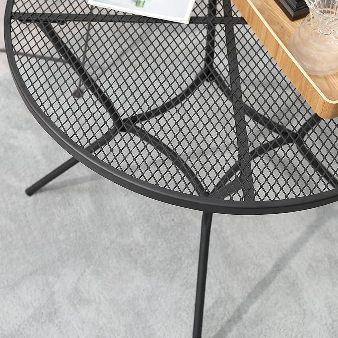 Outsunny 35" Round Outdoor Patio Bistro Dining Table, French Cafe Style, Conversation Space, Fast Drying Metal Mesh Tabletop for Garden, Backyard, Poolside, Black