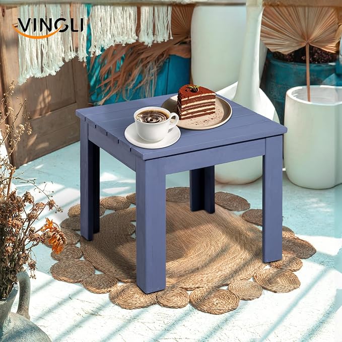 VINGLI Outdoor Wooden Side Table, Square Patio Side Table, Small Outdoor Table for Patio, Backyard, Garden, Poolside, Balcony, Adirondack Conversation End Table (Navy Blue)