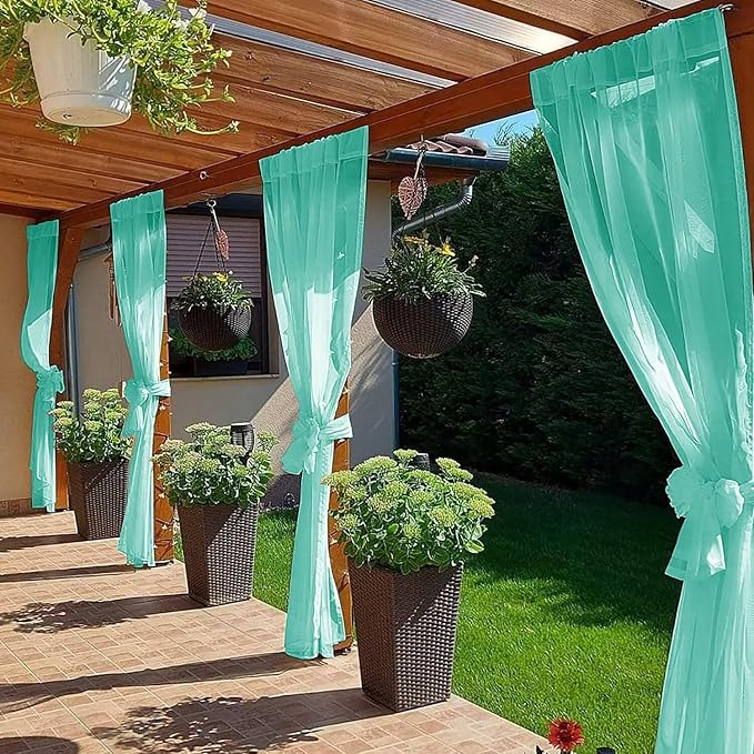 SpaceDresser Waterproof Outdoor Sheer Curtains for Patio - 2 Panels Rod Pocket Indoor Voile Sheer Curtain for Living Room,52W x 120L inch,Turquoise