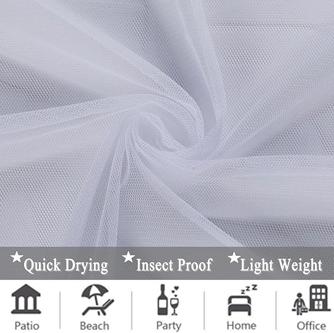 Patio Screen Mesh Outdoor Curtains Waterproof Sheer Lightweight Bug Netting for Porch Gazebo Garden Party Wedding Backdrop, White, W 125 x L 84 inch per Panel, 2 Panels
