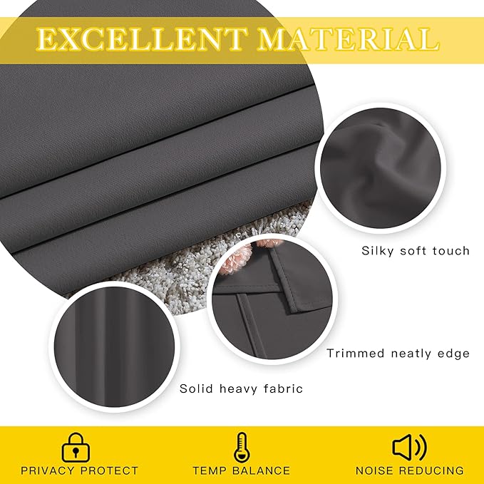 NICETOWN Blackout 102 inch Curtains for Sliding Glass Door, Grommet Thermal Insulated Room Darkening Window Treatment Sound Reducing Drapes for Room Divider, Gray, W80 x L102, 1 Panel