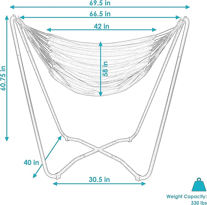 Sunnydaze Hanging Hammock Chair with Space-Saving Stand for Indoor or Outdoor Use - 330-Pound Capacity - Beach Oasis