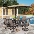PHI VILLA 8 Piece Patio Dining Set with 13ft Patio Umbrella (Beige), 6 Outdoor Padded Swivel Dining Chairs & 1 Large Metal Dining Table with 1.9" Umbrella Hole, for Lawn Garden Backyard