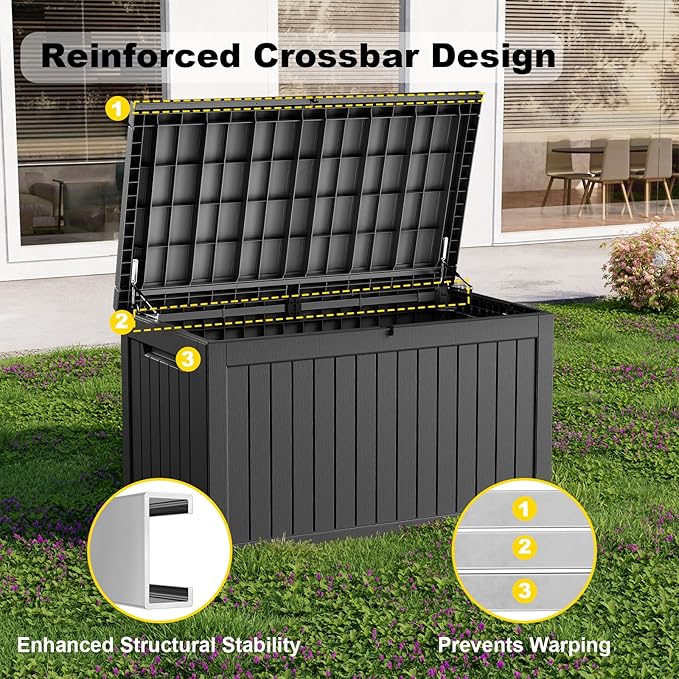 Deck Box - 280 Gallon Large Outdoor Storage box,Waterproof Patio Furniture and Storage Deck - Lockable and UV Resistant, Perfect for Pool and Outdoor Use, Weatherproof Resin, Lockable (Black)