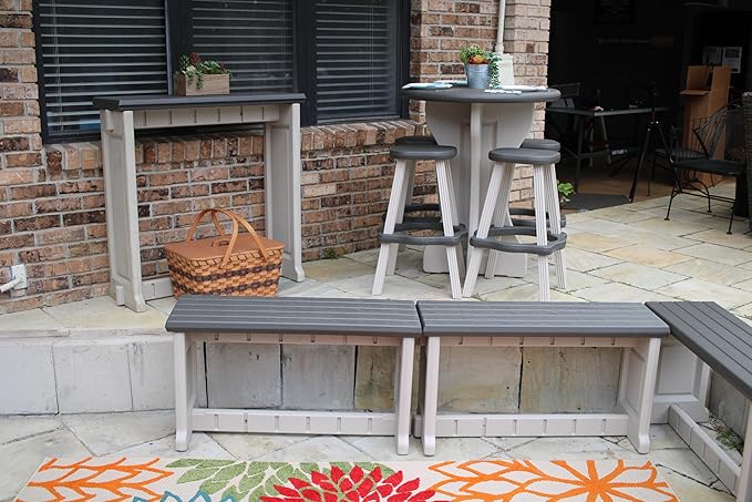 Bench, Deep Grey Top with Warm Grey Sides, 2 Pack - Proudly Made in The USA, Click and Lock Hardware-Free Assembly, Durable and Stylish Outdoor Seating