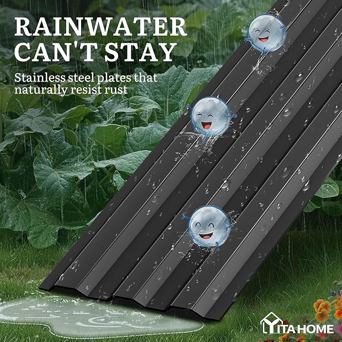 YITAHOME 4pcs 12x4x1 ft Galvanized Raised Garden Bed Kit, Large Metal Planter Box with Gloves, Safety Rubber & Support Rod, Outdoor Flower Bed for Plants Vegetables, Black