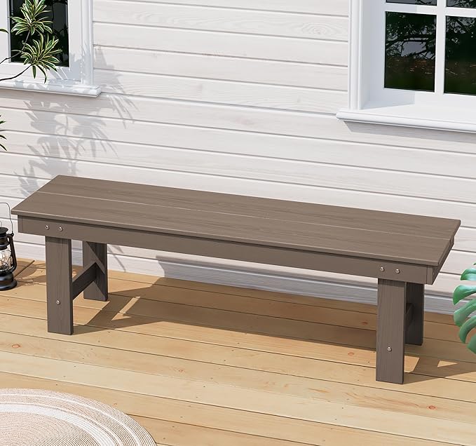SERWALL 2-Person Outdoor Bench Backless, HDPE Outdoor Benches Weatherproof, 700 Lbs Weight Capacity, Poly Lumber Patio Furniture for Garden, Porch and Park, Coffee