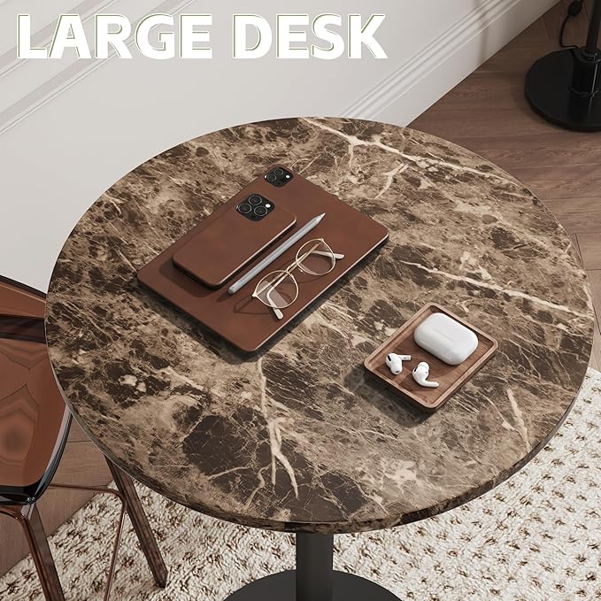 Flamaker Round Bistro Pub Table Modern Style Metal Base MDF Top Cocktail Bar Table Counter Bar Height for Pub, Dining Room, Party (4, Marble-Black)