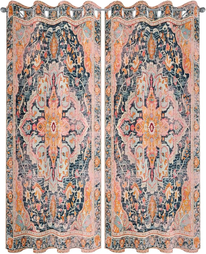 Rustic Boho Outdoor Curtains for Patio Waterproof, Grommet Privacy Curtain Drapes Weatherproof Outside Curtains for Porch GazeboPergola Cabana 2 Panel 54x84inch Ethnic Turkish Floral Geometric