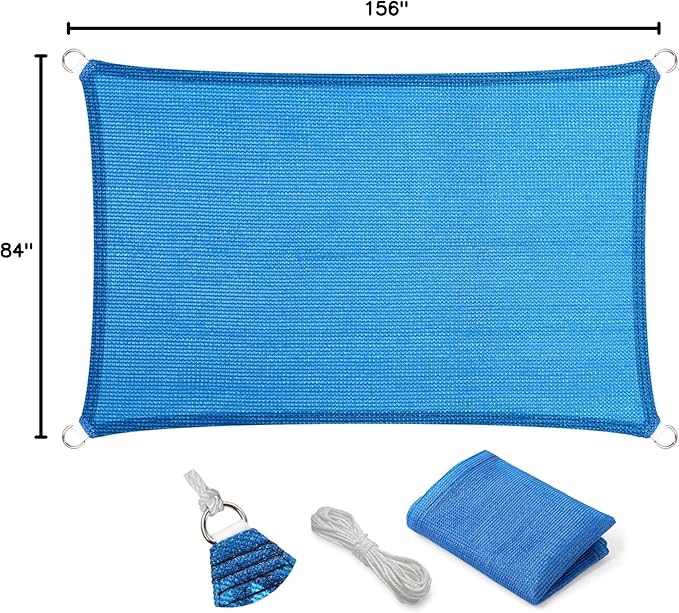 Eden's Decor Straight Flat-Edged Sun Shade Sail Rectangular 7' x 13' Blue UV-Blocking Outdoor Canopy Fabric Cloth Awning for Pergola Patio Garden Backyard Custom Size