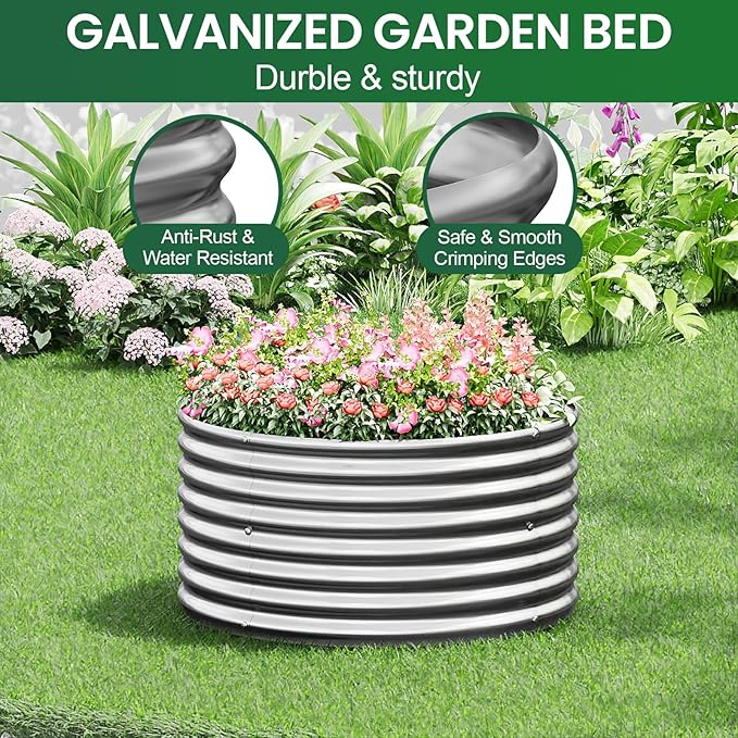 4 Pack Tall 2x2x2ft Round Galvanized Raised Garden Bed Outdoor, Metal Garden Bed for Vegetables, Above Ground Garden Box for Flower, Steel Raised Beds for Gardening