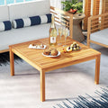 RELAX4LIFE Wood Outdoor Coffee Table - 35.5’’ Square Patio Tables w/Slatted Tabletop & Solid Legs, Patio Dining for Balcony Garden Porch Poolside Deck, Acacia Wooden Outdoor Side Table