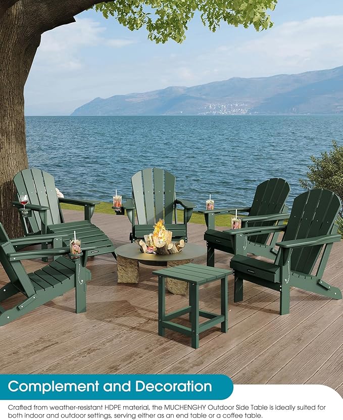 MUCHENGHY Adirondack Outdoor Side Table, 14.7" Patio Side Table Weather Resistant, HDPE Outdoor End Tables for Patio, Green