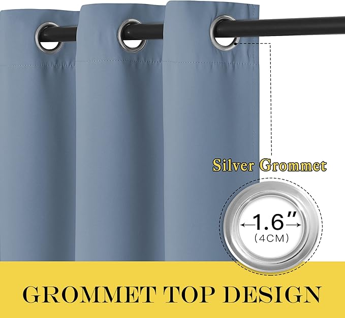 NICETOWN Blackout Curtains & Drapes - Privacy Thermal Efficiency Backdrop Curtains for Bedroom Room Divider Living Room Patio Sliding Glass Door, Wide 80 x Long 144 inch, Stone Blue, 1 Panel