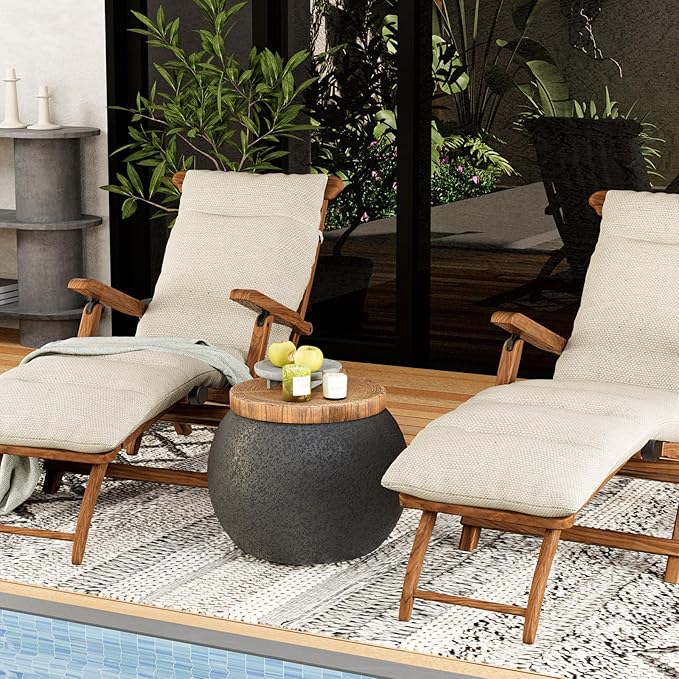SUNBURY Outdoor Indoor Side Table, 14" W Outdoor End Tables for Patio, Accent Side Table, Decorative Garden Stool Wooden-Look Top Concrete for Livingroom Bedroom, Garden, Backyard