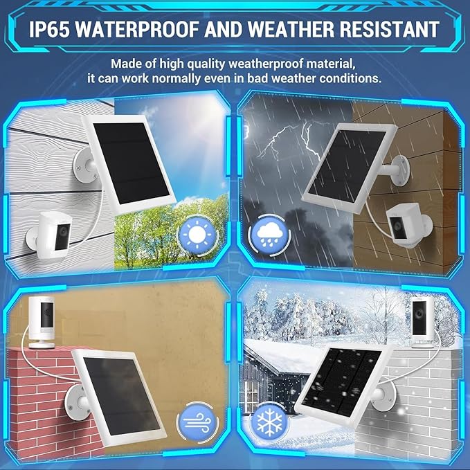 Solar Panel Outdoor for Ring Cameras (White 3P) Spotlight Cam Plus/Pro(Battery) Stick Up Cam/Pro Wireless Outdoor with 10FT/3M Long Cable Dustproof Waterproof