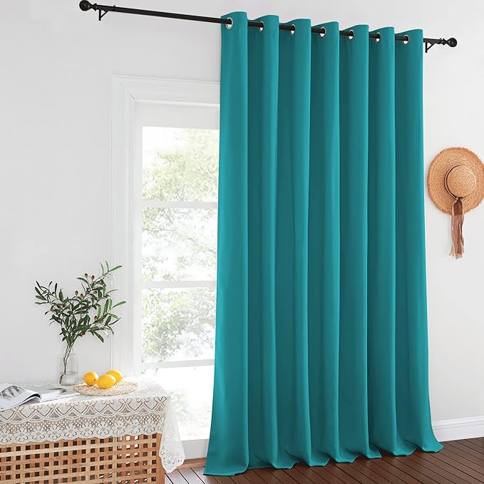 NICETOWN Extra Wide Blackout Sliding Door Curtain - Insulated Noise Reduction Drapes, Privacy Vertical Blind for Living Room & Bedroom (Peacock Teal, W100 x L95, 1 Panel)