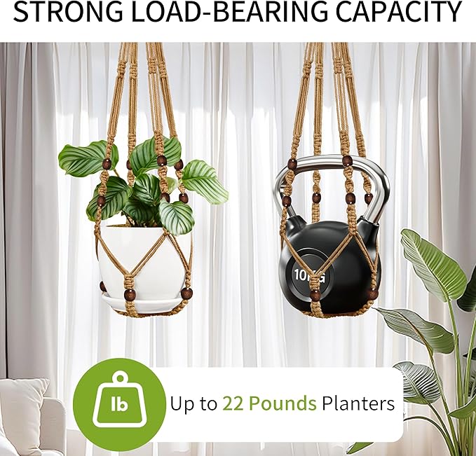 Macrame Plant Hanger - Fits 4 to 15 inches Pots for Indoor Outdoor, 43"/35"/29" Different Sizes Set, Brown (POTS NOT Included)