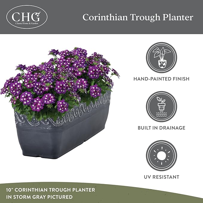 Classic Home and Garden Corinthian Trough Planter 10" Slate Blue