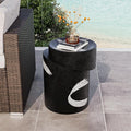 COSIEST Outdoor Side Table Black, Cylinder Shaped MgO Concrete Side Table, Lightweight Accent Table w Scrawl Patio End Table, Round Plant Stand for Garden and Deck