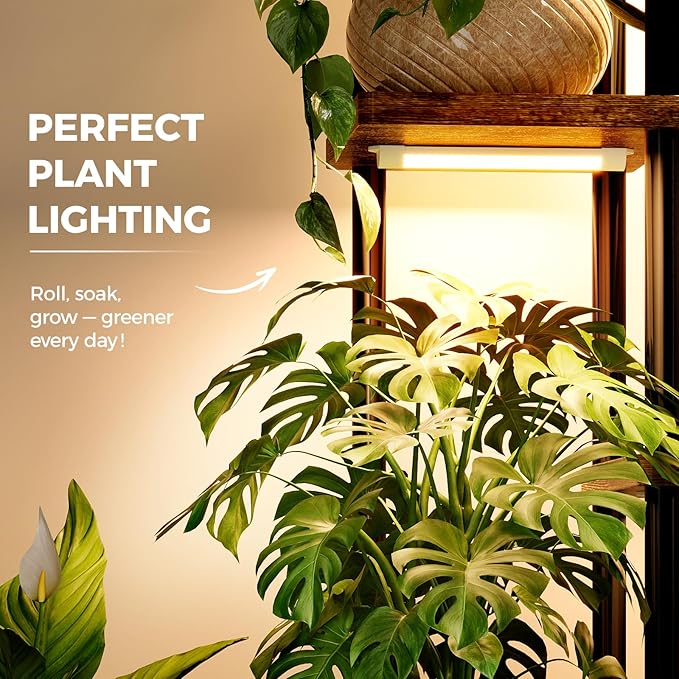 Bamworld Plant Stand with Grow Light for Indoor Plants Corner 7 Tier Metal Plant Shelf Wood Flower Stand for Home Living Room Decor Patio Decor