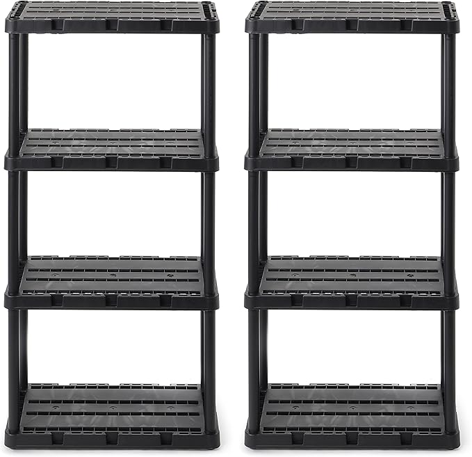 Gracious Living 2 Pack Light Duty Storage Shelves, Knect-A-Shelf 4-Shelf Ventilated Shelving Rack Organizer for Home, Garage, Basement & Laundry, Black
