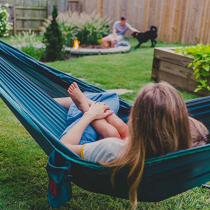 Grand Trunk TrunkTech Double Hammock | Ultra-Strong & Lightweight | 11 ft Hammock with Ripstop Nylon | 500 lb Capacity | Fast-Drying & Weather-Resistant | Green/Aqua