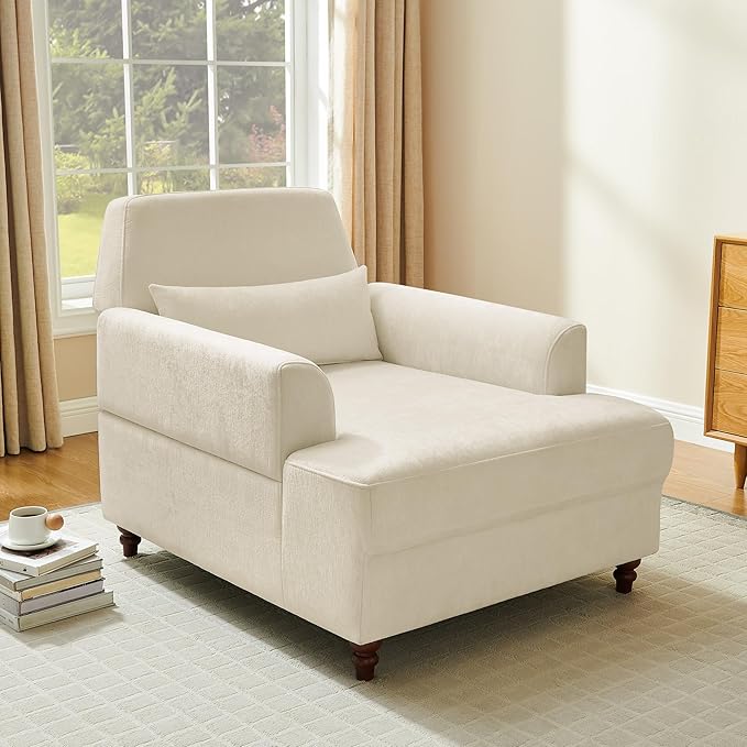 Chaise Lounge Chair Indoor with Adjustable Backrest, Upholstered Mid-Century Reading Chair, Oversized Accent Armchair for Living Room & Bedroom, Comfy Single Sofa Chair, Modern Living Room Chair