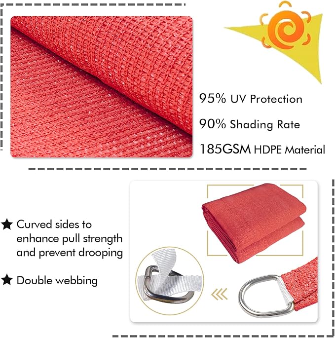 KANAGAWA Sun Shade Sail 12'x12'x12' Scarlet Triangle UV Block Canopy Awning Shelter Fabric Cloth Screen for Outdoor Patio Garden Backyard