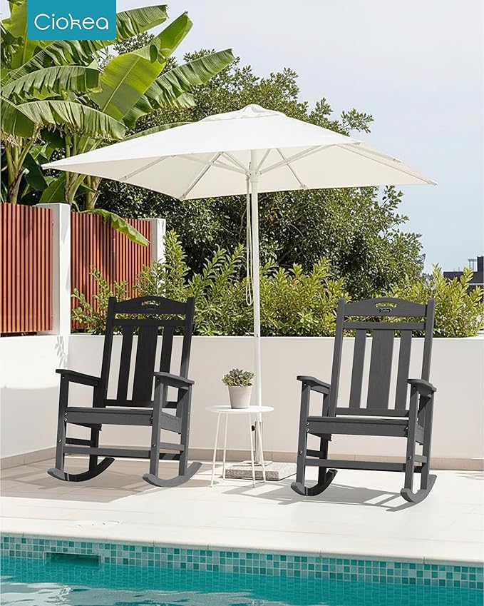 Ciokea Oversized Outdoor Rocking Chairs Set of 4, 380lbs Heavy-Duty Large Patio Rocker, High Back Cozy Porch Chairs, Weather Resistant Patio Rocking Chairs for Outside, Fire Pit, Deck, Dark Grey